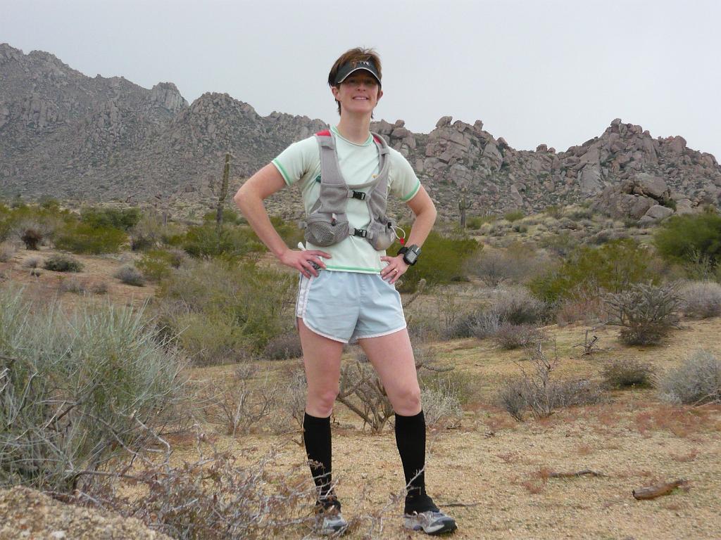 P1000125.JPG - Joyce doing a pre-flight run in McDowell Mt Park.