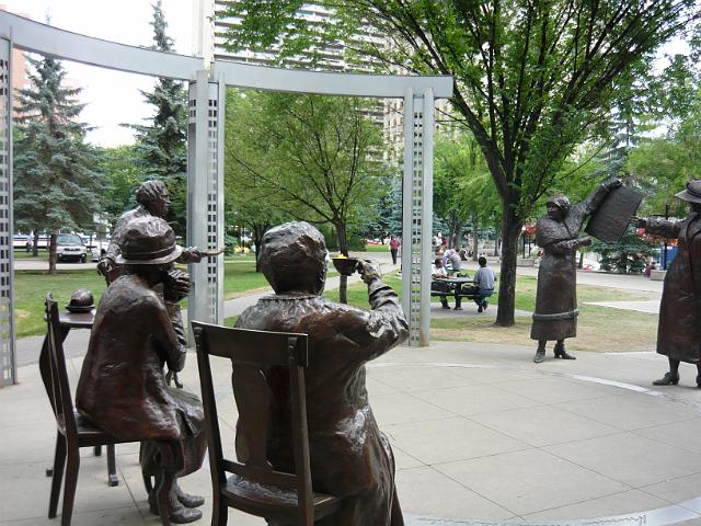 P1000595.JPG - Statue in downtown Calgary of "The Famous Five" Canadian women who fought and won for recognition of women as "Persons" under the BNA Act.  More info: http://en.wikipedia.org/wiki/Famous_five_(canada).