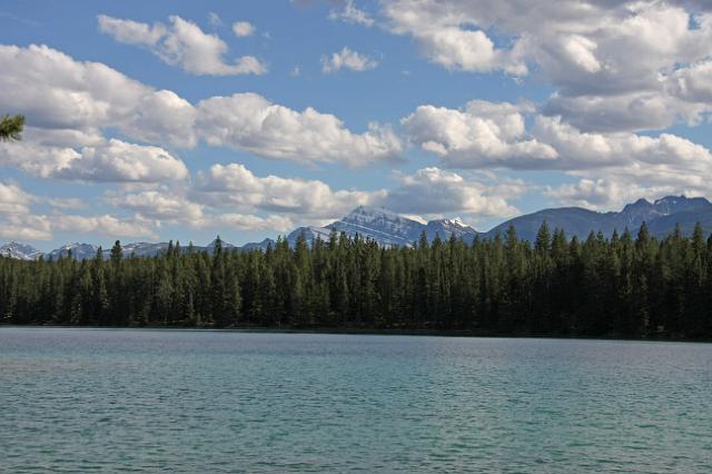 IMG_2830.JPG - View of Mt. Edith Cavell (11,033 ft) from Lake Annette/Lake Edith.  Due to their shallowness the lakes warm up enough to jump into... but only for a quickie.  We had a picnic dinner here.