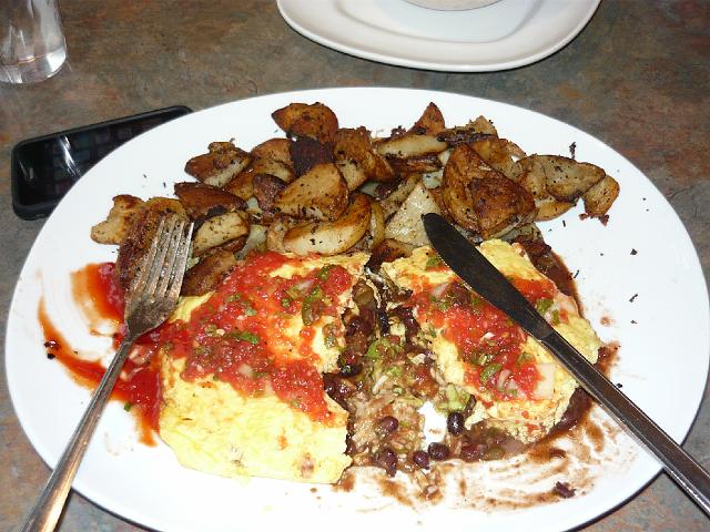 P1000209.JPG - "Supersize me" breakfast at the Squat & Gobble cafe... I ate the whole thing.